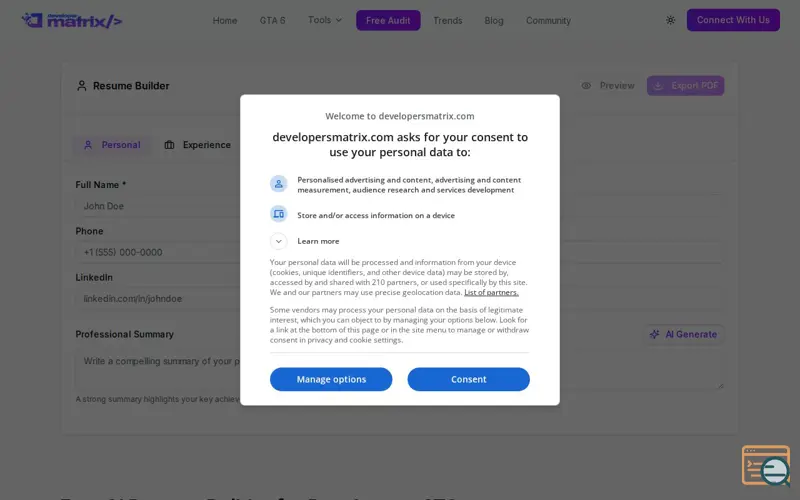Screenshot of AI Resume Builder by DevelopersMatrix