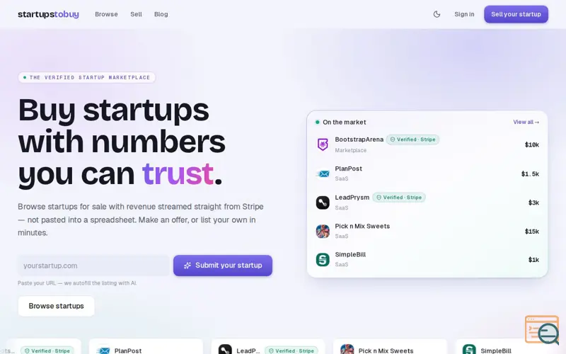Screenshot of startupstobuy