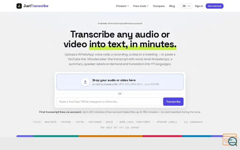 Screenshot of JustTranscribe
