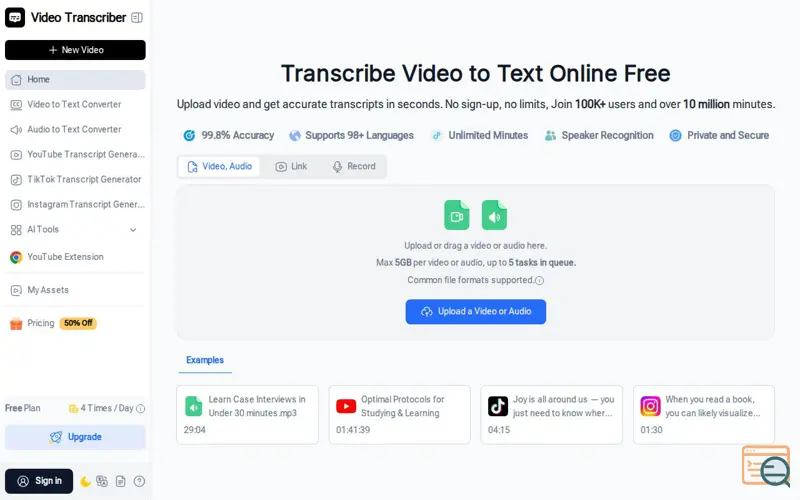 Screenshot of Video Transcriber AI