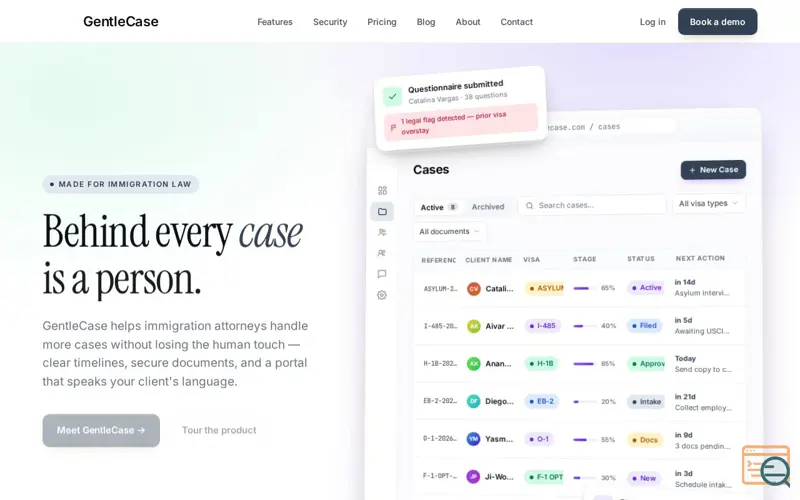 Screenshot of GentleCase—Built for Immigration Firms