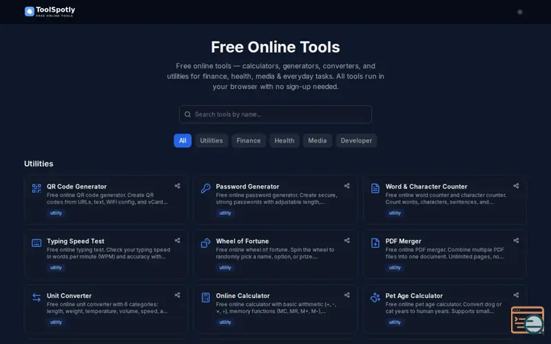 Screenshot of ToolSpotly