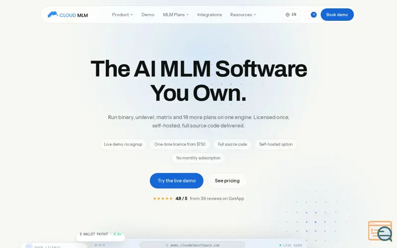 Screenshot of Cloud MLM Software, a launch using Kaag.ai