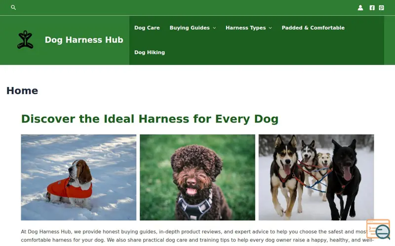 Screenshot of Dog Harness Hub, a launch using SpeedyCache