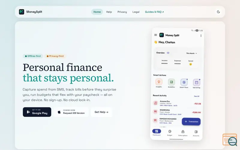 Screenshot of MoneySplit