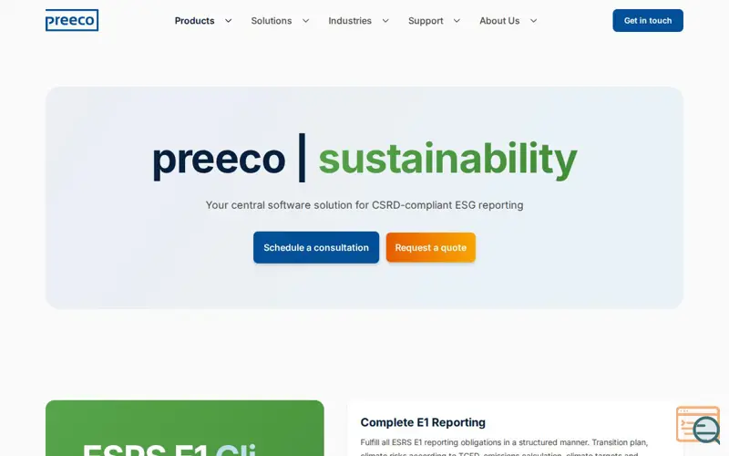 Screenshot of preeco | sustainability, a launch using Statamic