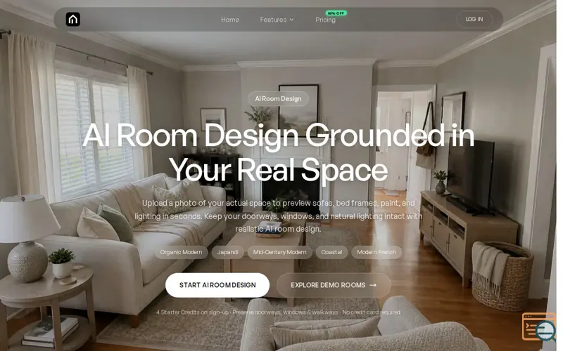 Screenshot of AI Room Design — Redesign Your Room From a Photo, Free