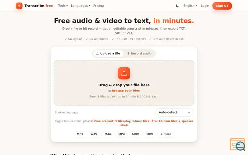 Screenshot of Transcribe.Free