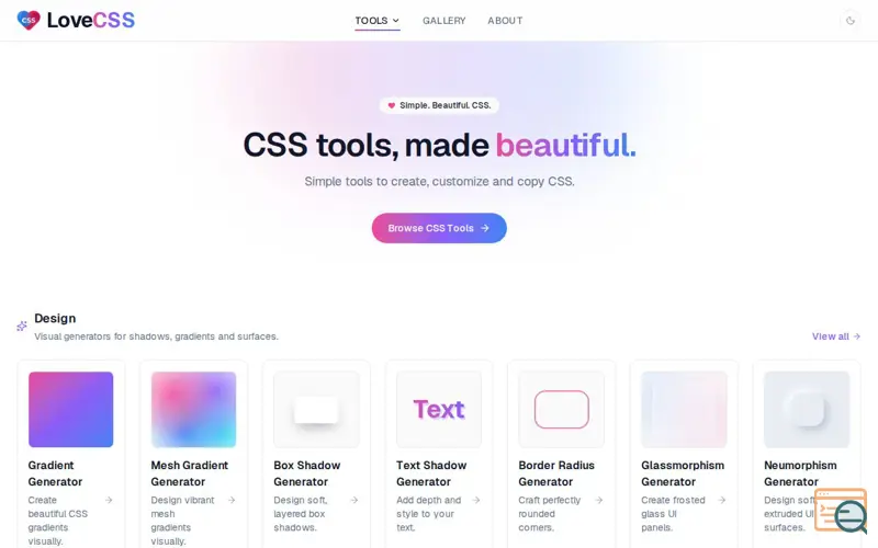 Screenshot of LoveCSS
