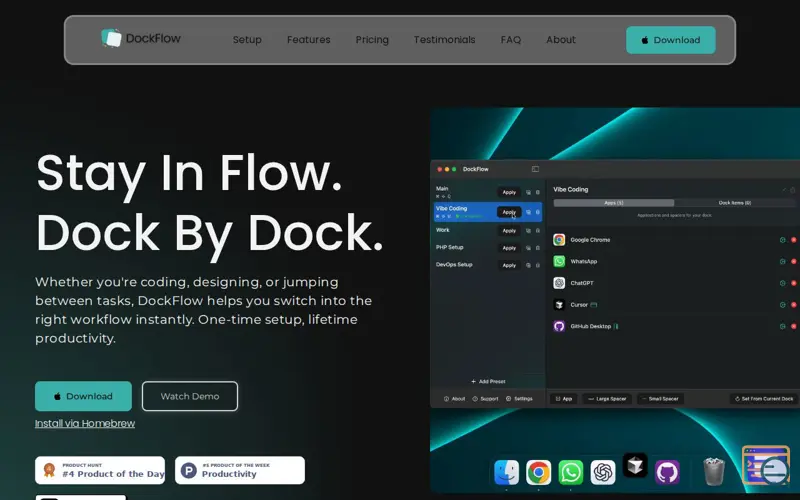Screenshot of DockFlow, a launch using UserWay