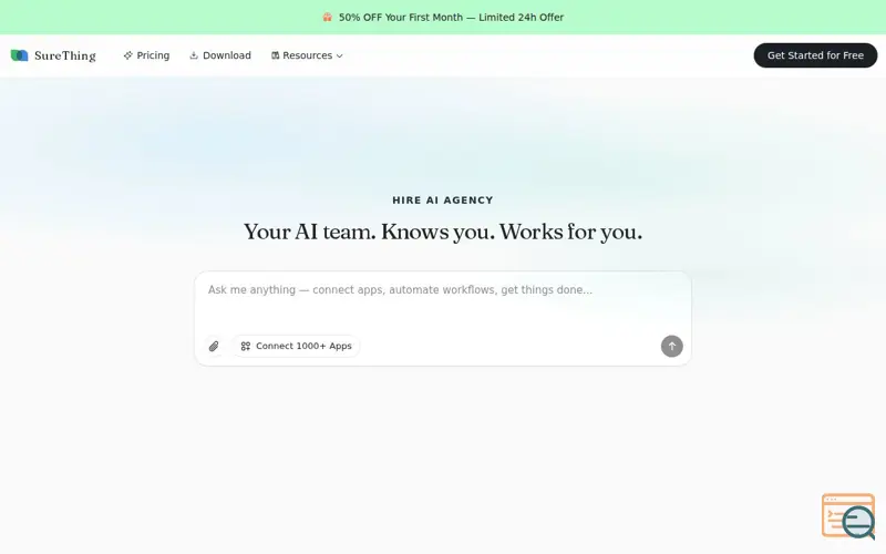 Screenshot of SureThing, a launch using Senja