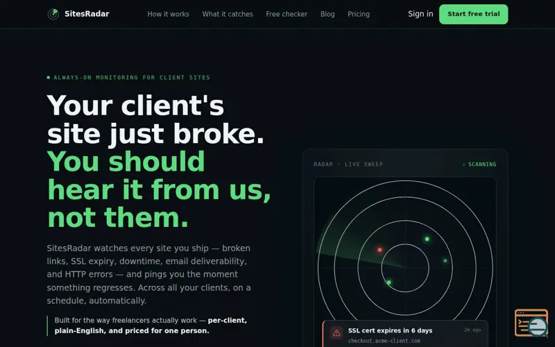 Screenshot of SitesRadar