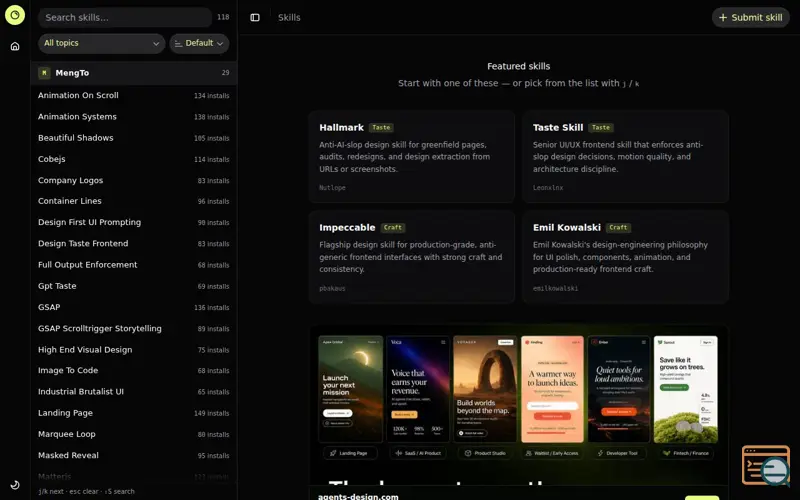 Screenshot of Design Skills, a launch using Next.js