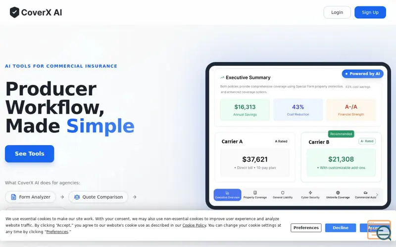 Screenshot of CoverX AI