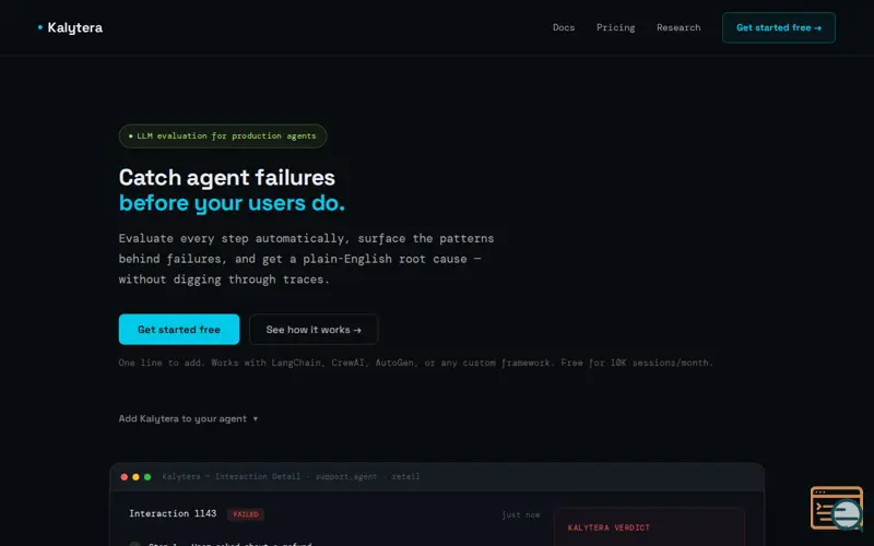 Screenshot of Kalytera — Find where your agent fails