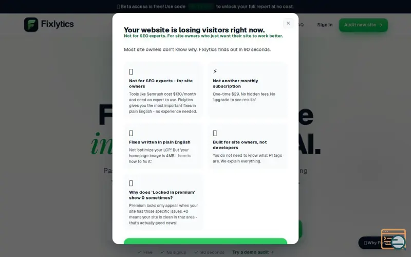 Screenshot of Fixlytics