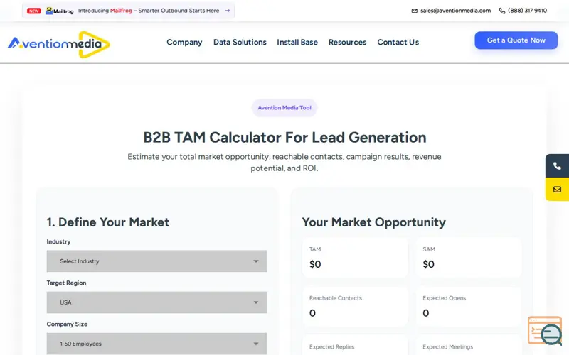 Screenshot of B2B TAM Calculator Tool
