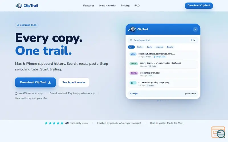 Screenshot of ClipTrail