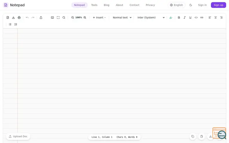 Screenshot of Notepad Online