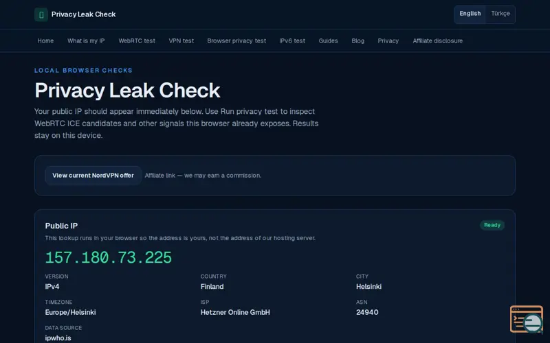 Screenshot of Privacy Leak Check