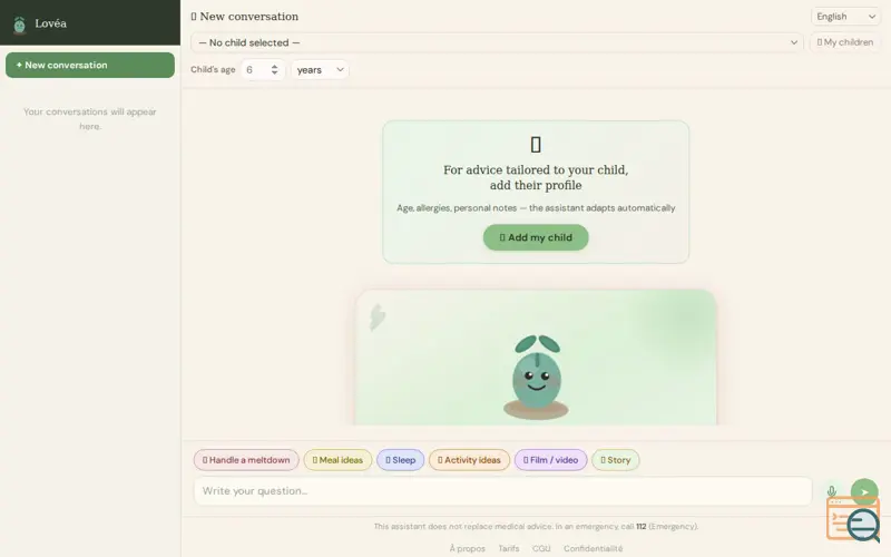 Screenshot of Lovéa — AI Parenting Assistant