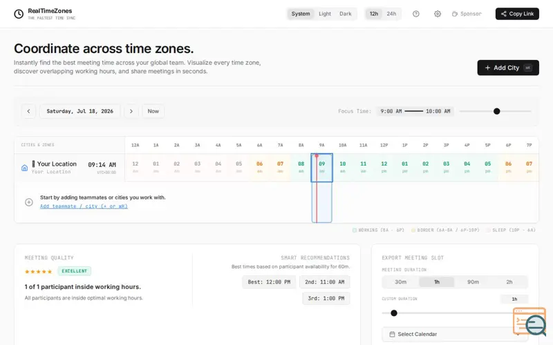 Screenshot of RealTimeZones, a launch using Google Fonts