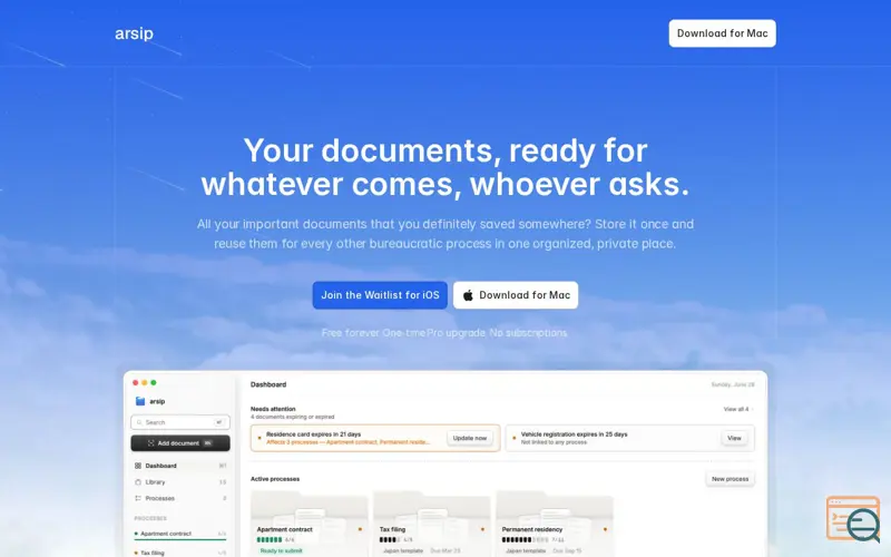 Screenshot of arsip — Paperwork Organizer