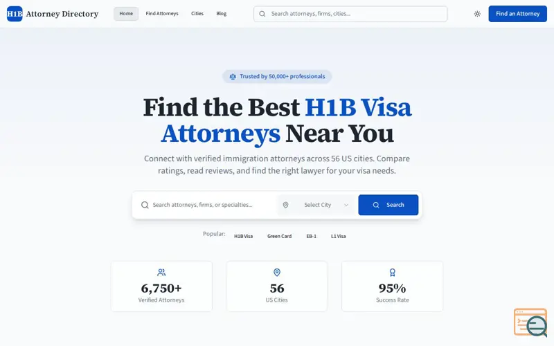 Screenshot of H1B Visa Attorney Directory