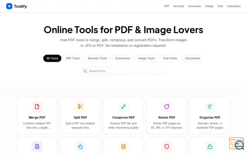 Screenshot of Toolifypdf — All Tools in One Place