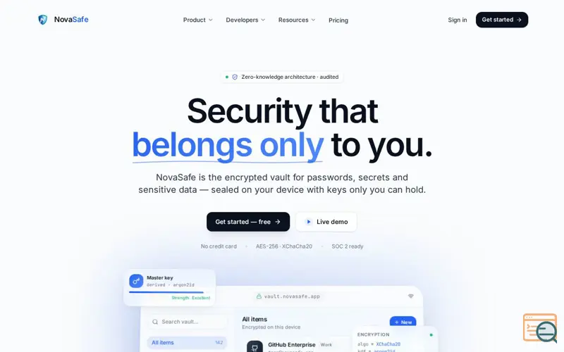 Screenshot of NovaSafe - Zero-Knowledge Password Vault