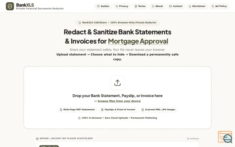 Screenshot of BankXLS SafeShare