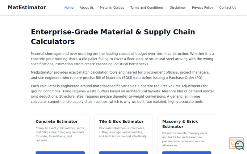 Screenshot of MatEstimator
