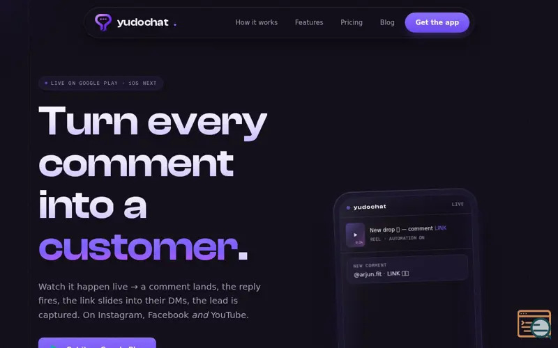 Screenshot of yudochat — turn comments into customers