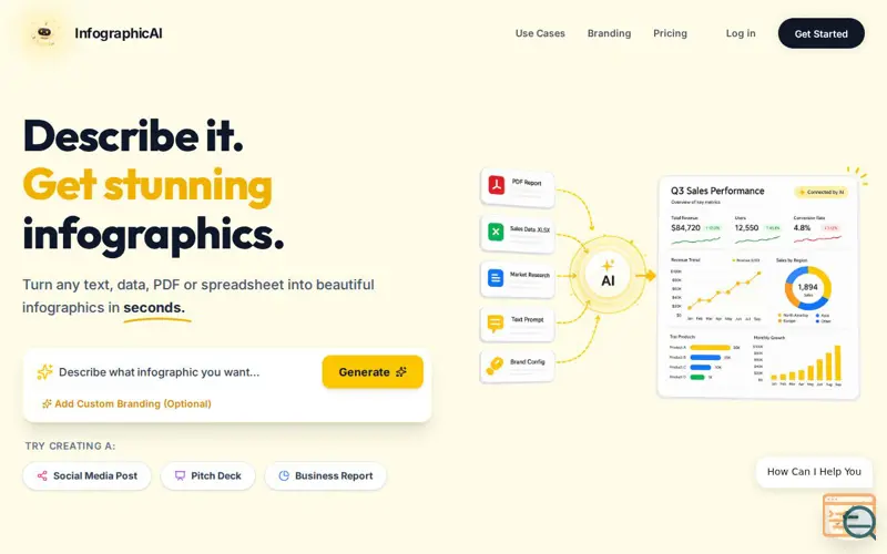 Screenshot of InfographicAi, a launch using CustomerBot
