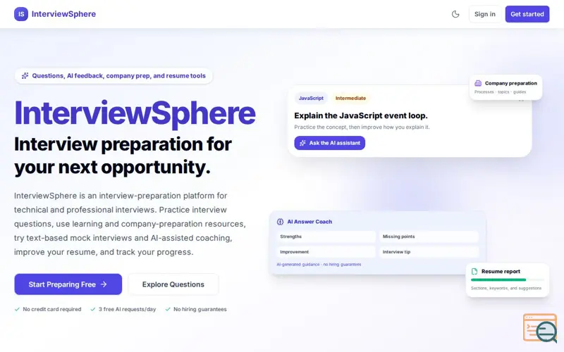 Screenshot of interviewsphere AI - Master Your Interview with AI