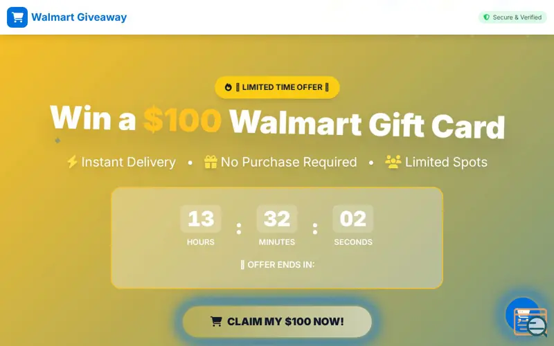 Screenshot of Claim Your $100 Now!