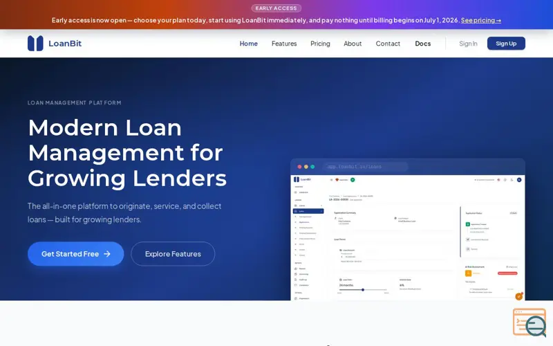 Screenshot of LoanBit, a launch using Tidio