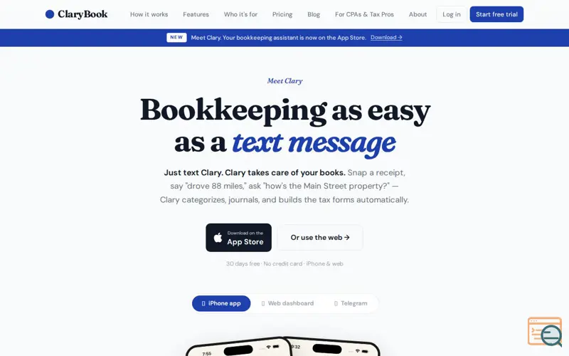 Screenshot of ClaryBook