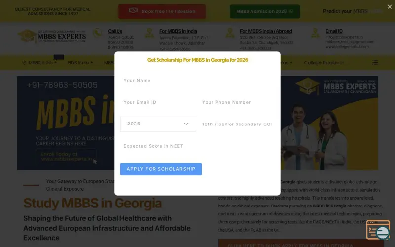 Screenshot of MBBS Experts, a launch using ElementsKit