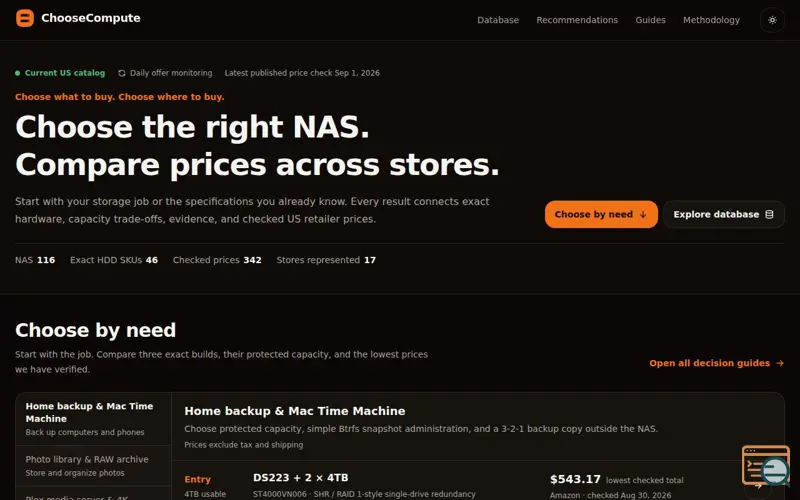 Screenshot of Compare NAS Systems, Hard Drives & Prices | ChooseCompute