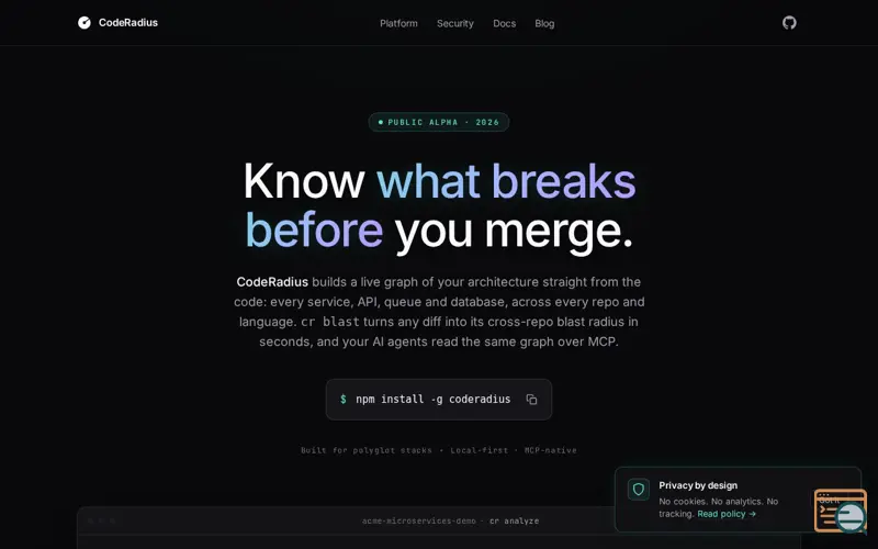 Screenshot of Coderadius