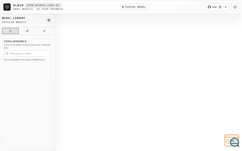 Screenshot of Glaux, a launch using Transformers.js