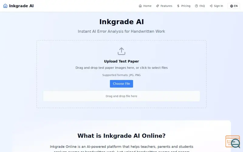Screenshot of Inkgrade AI Onine is live with freetrail