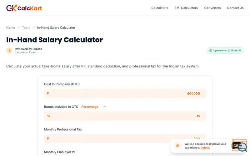Screenshot of In-Hand Salary Calculator