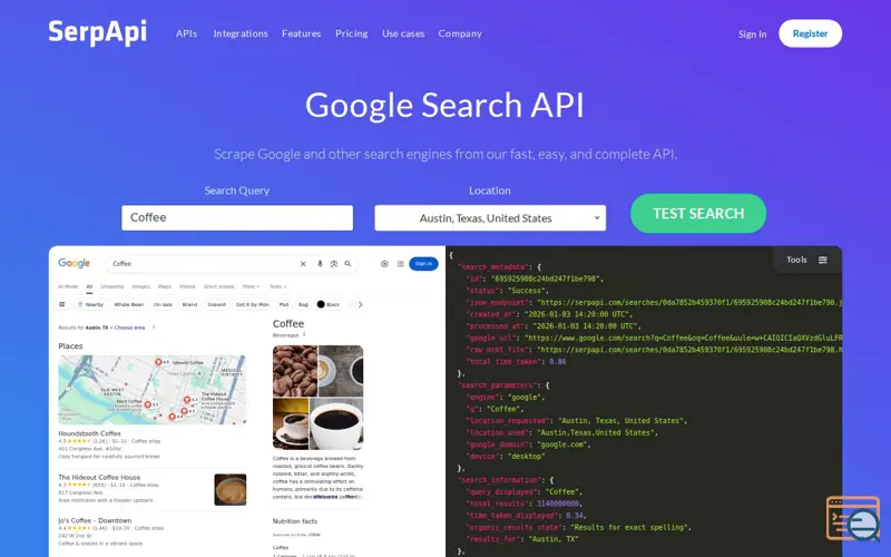 Screenshot of SerpApi for AI Apps and Agents