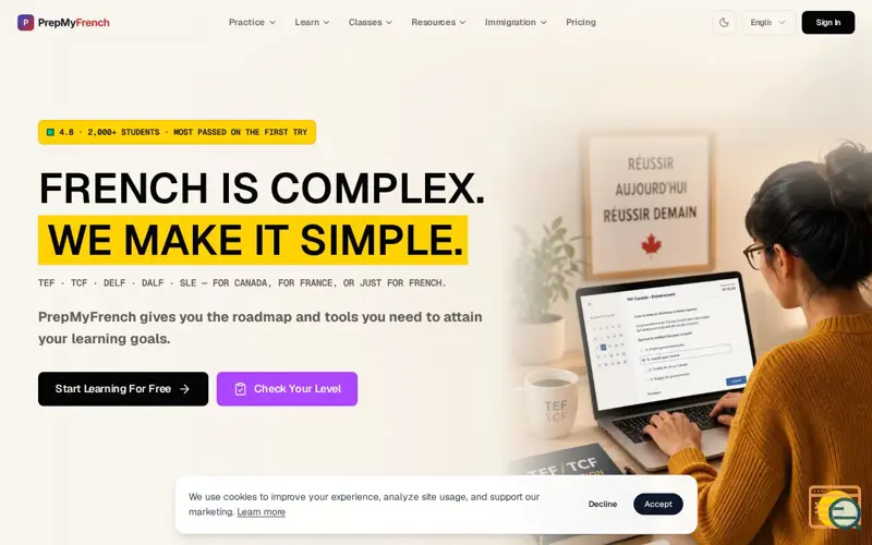 Screenshot of PrepMyFrench, a launch using GSAP