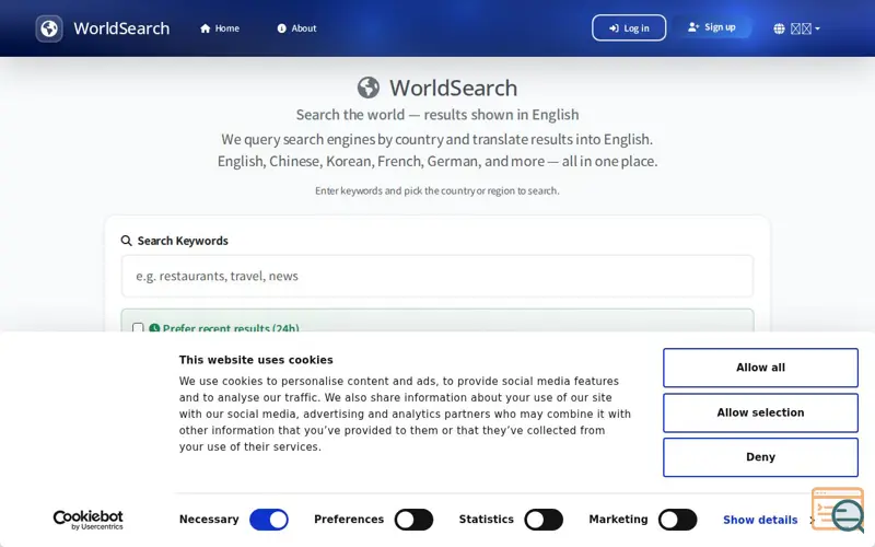 Screenshot of WorldSearch