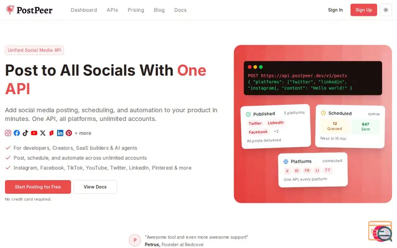 Screenshot of PostPeer