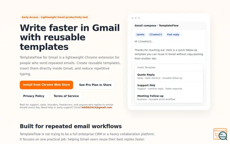 Screenshot of TemplateFlow for Gmail