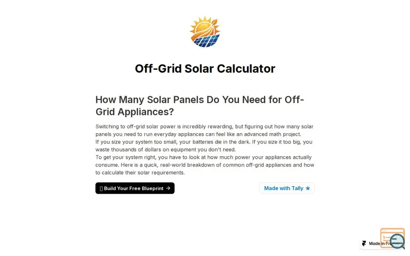 Screenshot of Off-Grid Solar Calculator